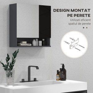 Dulap de baie oglinda usi oglinda de baie de perete rafturi reglabile cufa laterala toaleta acasa birou hol prosop manere dus colt baza inalta vopsit rezistent la apa - Img 8