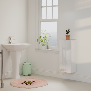 Dulap de Baie Suspendat cu Ușă Fără Mâner, 2 Rafturi Reglabile din Sticlă, Mobilier Suspendat Multifuncțional, 30x23,4x71,2 cm, Alb Lucios - Img 9