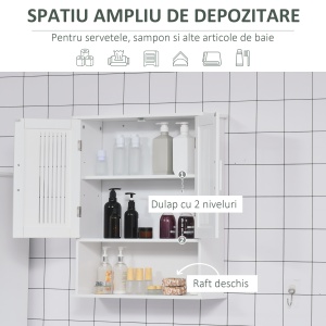 Dulap de baie suspendat dimensiuni reduse cu dulap si raft, 60x20x70cm – alb - Img 6