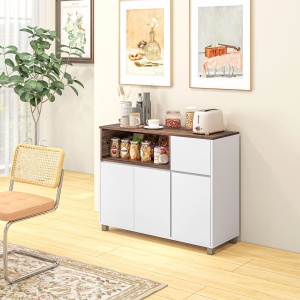 Dulap de Bucatarie Bufet Modern din Lemn cu Dulapuri Sertar Compartiment Deschis Dulap Multifunctional pentru Bucatarie si Sufragerie depozitare laterala toaleta acasa birou hol prosop manere dus colt baza inalta vopsit rezistent la apa - Img 2