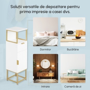 Dulap de Depozitare pentru Baie, Organizator de Baie pe Podea, Dulap de Lenjerie cu raft Deschis, Sertar si Dulap, Alb - Img 7