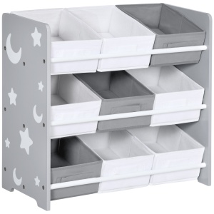 Dulap de Jucarii cu 9 Cosuri Detasabile, Cutie de Depozitare pentru Jucarii din Lemn MDF si Material Textil - Img 1