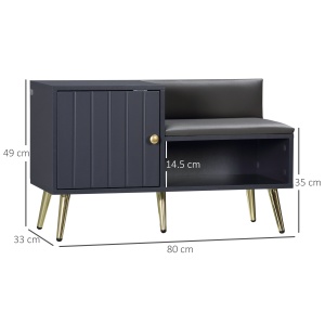 Dulap de pantofi de intrare cu scaun captusit, raft deschis si dulap, pentru 4 perechi de pantofi, lemn si metal, 80x33x49cm, gri - Img 3