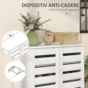 Dulap de Pantofi Modern cu 5 Niveluri cu Uși cu Jaluzele din Lemn Alb - Img 7