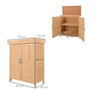 Dulap Exterior Lemn 74×43×88 cm – 2 Rafturi pentru Scule Gradina - Img 3