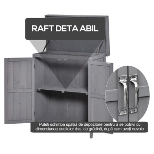 Dulap Gradina 74×43×88 cm – Lemn cu Rafturi & Acoperis Rabatabil - Img 6