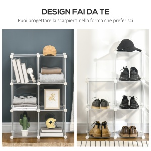 Dulap interior modular pentru pantofi, 6 cuburi din plastic PP, 94,5x32x162cm, transparent - Img 5
