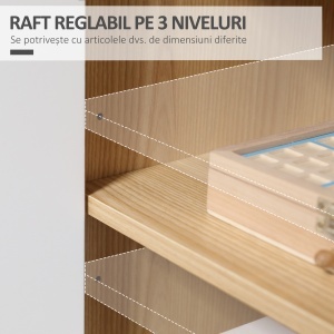 Dulap Modern Depozitare – Rafturi Reglabile, Alb & Lemn Natural - Img 5