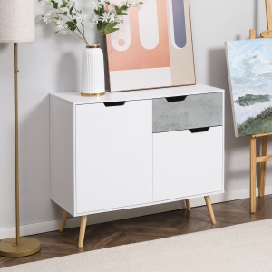 Dulap modern pentru depozitare, dulap decorativ cu sertar, 2 usi pentru dormitor, living, hol, gri deschis - Img 2