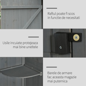 Dulap pentru gradina pentru unelte din lemn impermeabil, 77x54.2x179cm – gri - Img 6