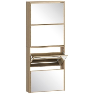 Dulap pentru Încălțăminte Slim cu 4 Uși și Oglindă 63x17x146 cm Culoare Lemn