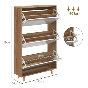 Dulap pentru Pantofi cu Economie de Spațiu cu 3 Sertare și Raft Reglabil, Suport Subțire pentru, 72x24x119 cm, Alb - Img 3