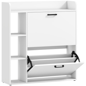 Dulap pentru pantofi slim cu 2 sertare rabatabile și 3 rafturi, Capacitate 15 perechi, 83x24x90.5 cm, Alb