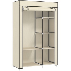 Dulap portabil din otel, netesut si PP cu 6 rafturi deschise, 1 cuier si usa cu balamale, 103x43x162,5 cm, gri - Img 1