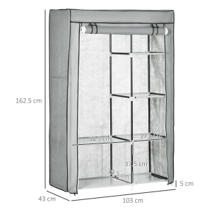 Dulap portabil din otel, PP cu 6 rafturi deschise, 1 cuier si usa cu balamale, 103x43x162,5 cm, gri - Img 3