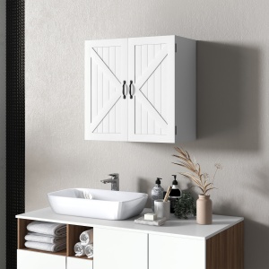 Dulap Rustic de Perete pentru Baie, cu Uși în Stil X și Raft Reglabil, Depozitare pentru Baie, Bucătărie sau Hol, Rezistent la Apă,60x30x60 cm - Img 2