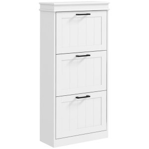 Dulap Spațios pentru Pantofi cu 3 Sertare Rabatabile pentru 15 Perechi de Pantofi, 54x24x117,5 cm, Alb - Img 1