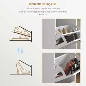 Dulap Spațios pentru Pantofi cu 3 Sertare Rabatabile pentru 15 Perechi de Pantofi, 54x24x117,5 cm, Alb - Img 6