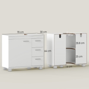 Dulap sub lavoar, 2 rafturi, 3 sertare, structură MDF, Alb - Img 3