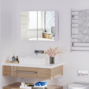 Dulapior Baie cu Oglinda – Alb MDF 80×60×15 cm cu 3 Rafturi - Img 2