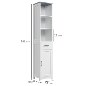Dulapior de baie cu Raft cu 3 niveluri, din MDF Lacuit, 34x30x163cm, Alb si Gri - Img 3