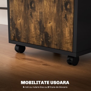 Dulăpior de Birou cu 4 Roți, Raft Deschis și 2 Sertare, Mobilier de Birou din Lemn și Metal, 40x35x60 cm, Maro - Img 6
