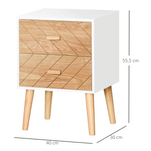 Dulapior in Lemn 2 Sertare Stil Nordic, Alb si Lemn, 40x30x55,5cm - Img 3