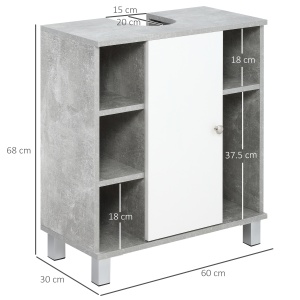 Dulapior Subchiuveta cu Decupare in forma de U si 6 Etajere din Lemn, 60x30x68cm - Alb/Gri - Img 3