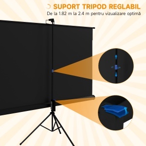 Ecran de proiecție pliabil de 84" format 16:9 cu trepied ajustabil, 200x8x118 cm, negru - Img 6