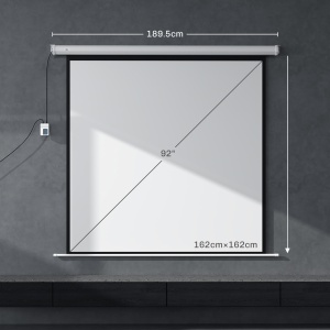 Ecran Proiector de 92 Inch cu Telecomandă, Pânză de Proiector Rulabilă din Plastic și Metal, 189,5x8x189,5 cm, Alb - Img 3