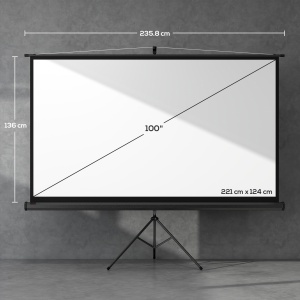 Ecran Proiector Pliabil de 100" Format 16:9 cu Treppied Reglabil, 235.8x8x136 cm, Negru - Img 3