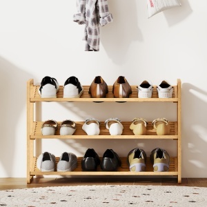 Etajeră pentru pantofi cu 3 rafturi pentru 12 perechi de pantofi din bambus 76x33x50.8 cm - Img 8