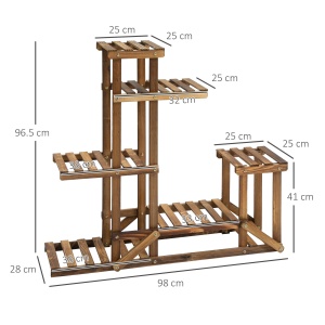 Etajera Suport Plante Asimetrica cu 6 Niveluri pentru Gradina si Casa, din Lemn, 95x28x96.5 cm - Img 3