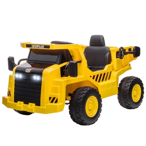 Excavator de Călărit cu Licență, cu Telecomandă, Tractor pentru Copii cu Cupă, Lopată, Muzică, Difuzor, Faruri, 110x70.5x61.5 cm, Galben