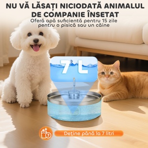Fântână pentru Pisici 7L cu LED, 30,5x31,2x19,3 cm, Argintie - Img 7