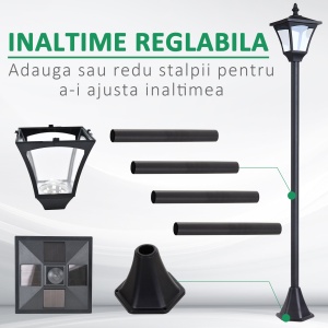 Felinar de Gradina Led Panouri Solare, Negru, 120cm - Img 4
