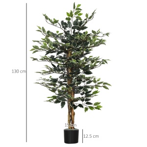Ficus artificial in ghiveci cu 702 frunze multicolore, Plante artificiale pentru interior si exterior, pentru decorarea casei, biroului, camerei de zi, 130 cm - Img 3