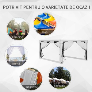 Foisor 4x3 m cu Plasa de Tantari si 2 Intrari, Foisor de Gradina din Metal si PE, Alb si Negru - Img 7