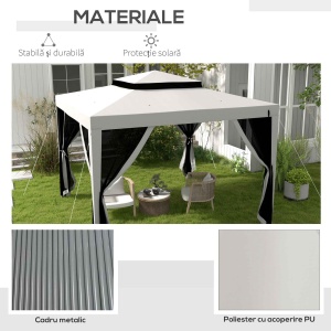 Foisor de Gradina cu Plasa de Tantari, Foisor 3x3 m cu Acoperis Dublu si Cadru din Metal, Bej - Img 5