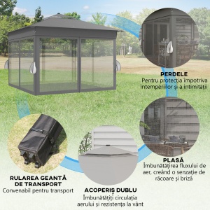Foisor tip pop-up 3 x 3(m) cu 20 lumini LED, Gri - Img 5