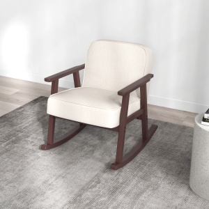Fotoliu Balansoar pentru Interior din Material Efect In si Lemn cu Cotiere si Perne, 66x78x76 cm, Bej si Maro - Img 7