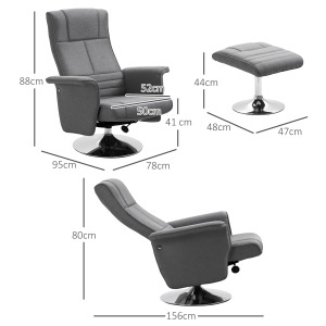 Fotoliu de masaj și reclinabil cu suport pentru picioare, din material textil cu efect de in, 78x90x93 cm, Gri Închis - Img 3