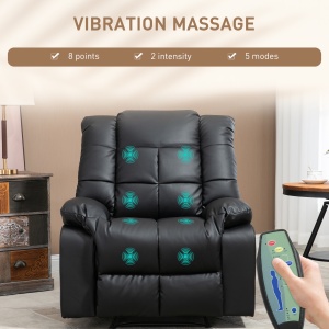Fotoliu de Relaxare cu Masaj din Piele Artificiala, Fotoliu Ergonomic cu 8 Puncte de Masaj si Rabatabil 165°, Gri - Img 4