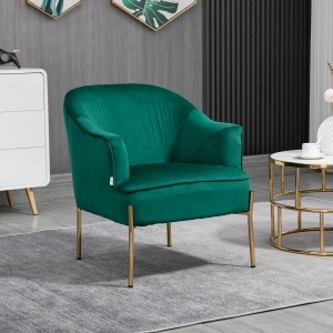 Fotoliu dormitor din material textil cu efect catifea cu picioare din otel auriu, 62x69x75 cm, verde - Img 2