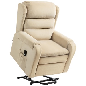 Fotoliu Electric Ridicător 160° din Material Textil cu Telecomandă și Suport pentru Picioare, 85x88x109 cm, Crem - Img 1