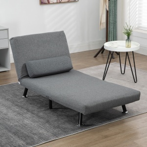 Fotoliu extensibil cu spătar ajustabil în 5 poziții, țesătură cu efect de in și oțel, 75x70x75 cm, Gri - Img 8