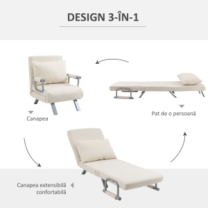 Fotoliu Pat 2-in-1, Design Modern cu Spatar Reglabil - Img 5