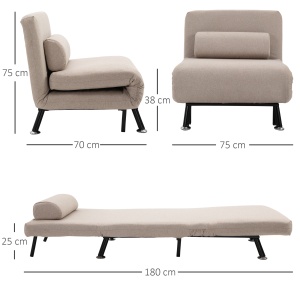 Fotoliu Pat Extensibil – 1 Persoana, cu Saltea & Perna Bej - Img 3