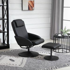 Fotoliu reclinabil de relaxare cu otoman pentru picioare si tapiterie din piele artificiala, 71x78x101cm, negru - Img 7