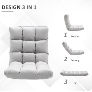 Fotoliu Relax pentru Podea – Spatar 180°, Gri Deschis - Img 4